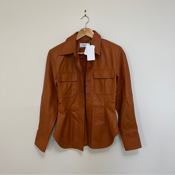 Equipment Ezekiel 100% Lamb Leather Shirt Jacket Womens 2 Tan Shacket NWT - Picture 5 of 11